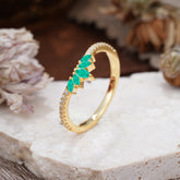 Marquise Cut Tiara Emerald Curved Wedding Band Stacking Ring